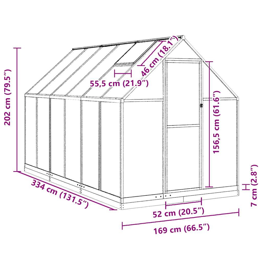 vidaXL Θερμοκήπιο με Πλαίσιο Βάσης Ανθρακί 334x169x202 εκ. Αλουμίνιο