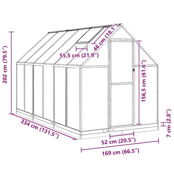 vidaXL Θερμοκήπιο με Πλαίσιο Βάσης Ανθρακί 334x169x202 εκ. Αλουμίνιο