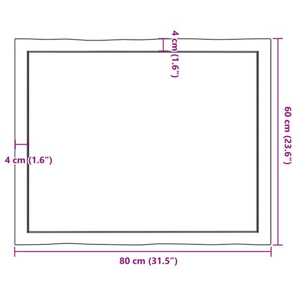 vidaXL Επιφ Τραπεζιού Αν Καφέ 80x60x(2-6)εκ. Ακατέργ. Μασίφ Ξύλο Δρυός