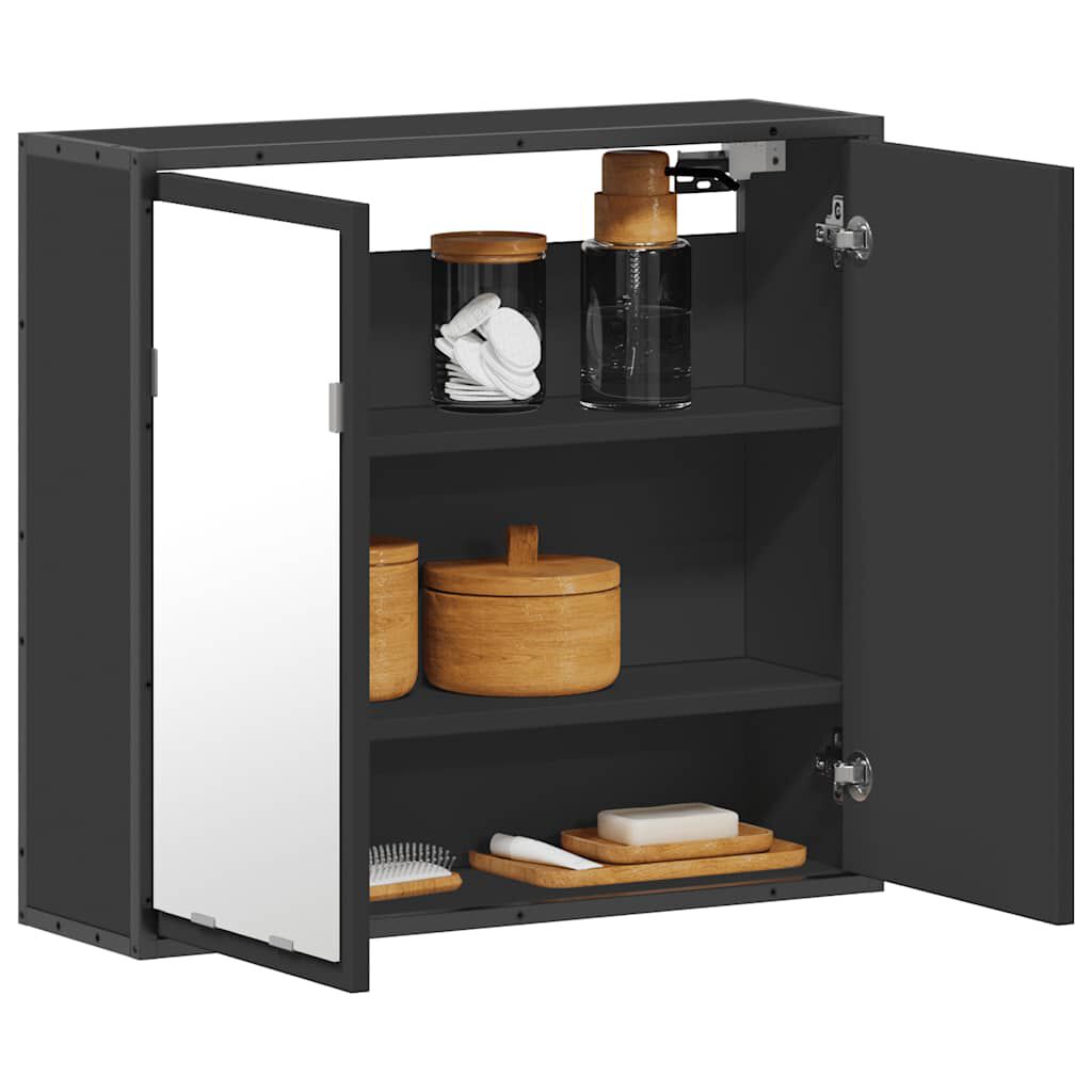 vidaXL Καθρέφτης Μπάνιου με Ντουλάπι Μαύρος 65x20x60 εκ. Επεξ. Ξύλο