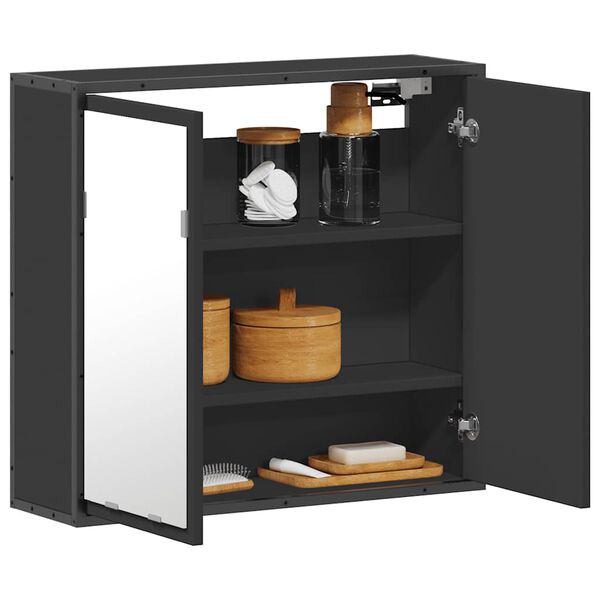 vidaXL Καθρέφτης Μπάνιου με Ντουλάπι Μαύρος 65x20x60 εκ. Επεξ. Ξύλο