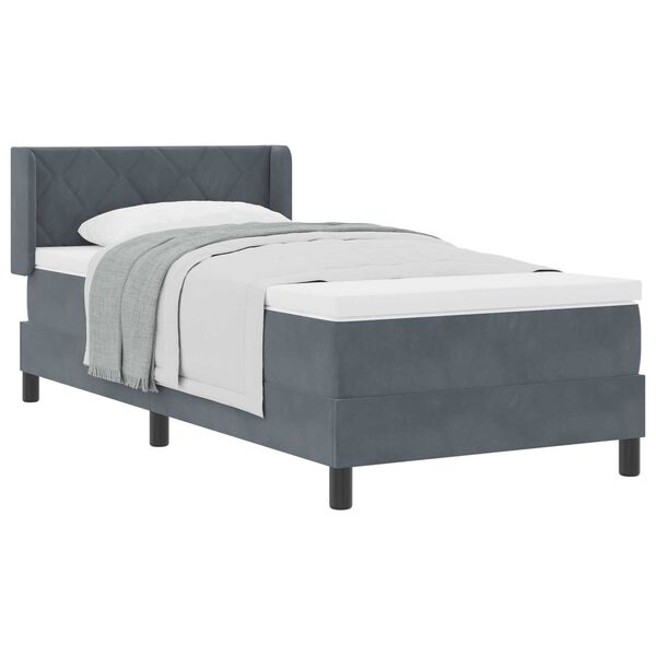 Κρεβάτι Box Spring με Στρώμα vidaXL Σκούρο Γκρι 100x200 εκ Βελούδο