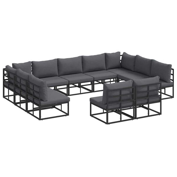 vidaXL Σετ Καναπέ Κήπου με μαξιλάρι 11 pcs Μαύρο Αλουμίνιο