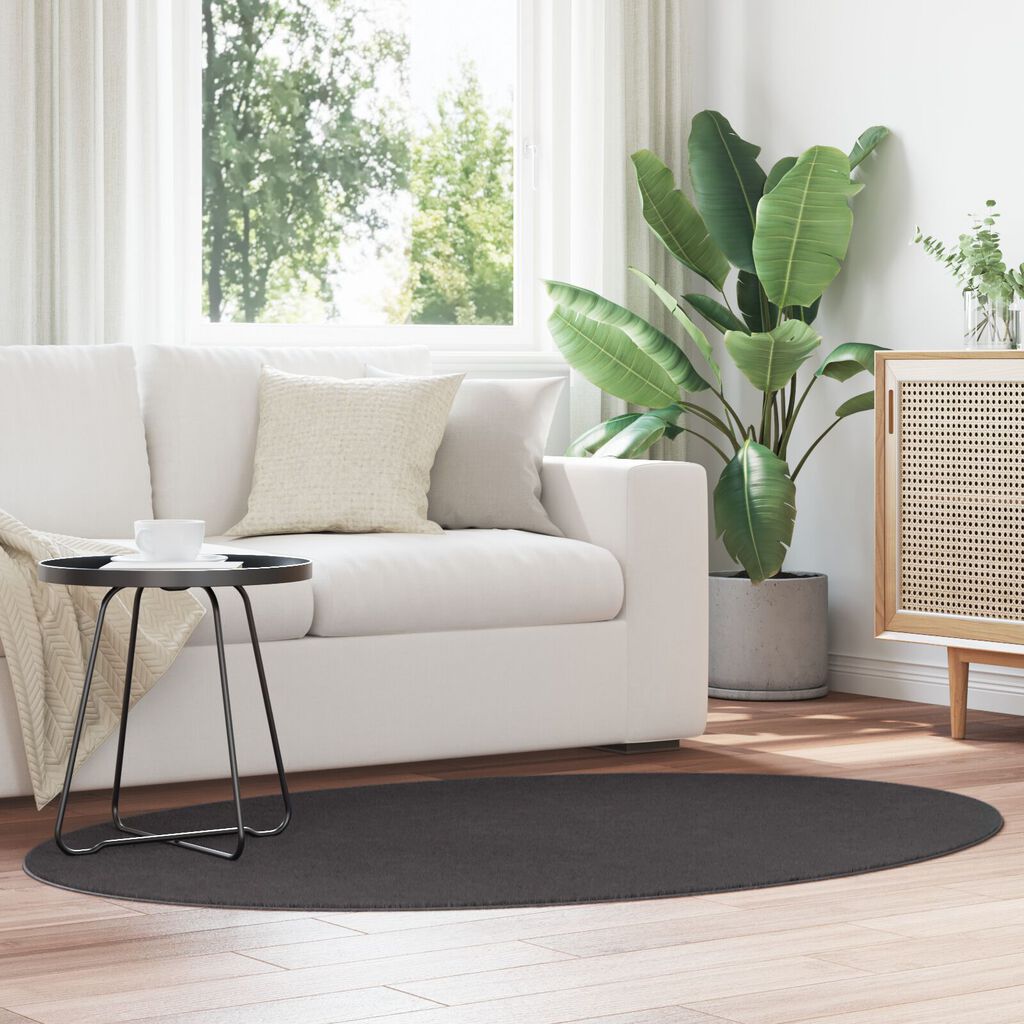 vidaXL Χαλιά Ανθρακί Μαλλί 120 x 170 εκ. Χαλί Χώρου Στρογγυλό