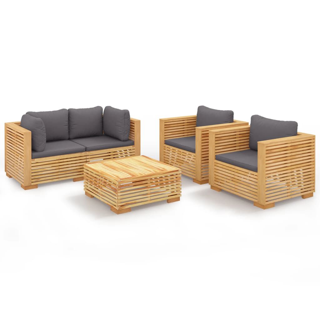 vidaXL Σαλόνι Κήπου Σετ 5 Τεμαχίων από Μασίφ Ξύλο Teak με Μαξιλάρια