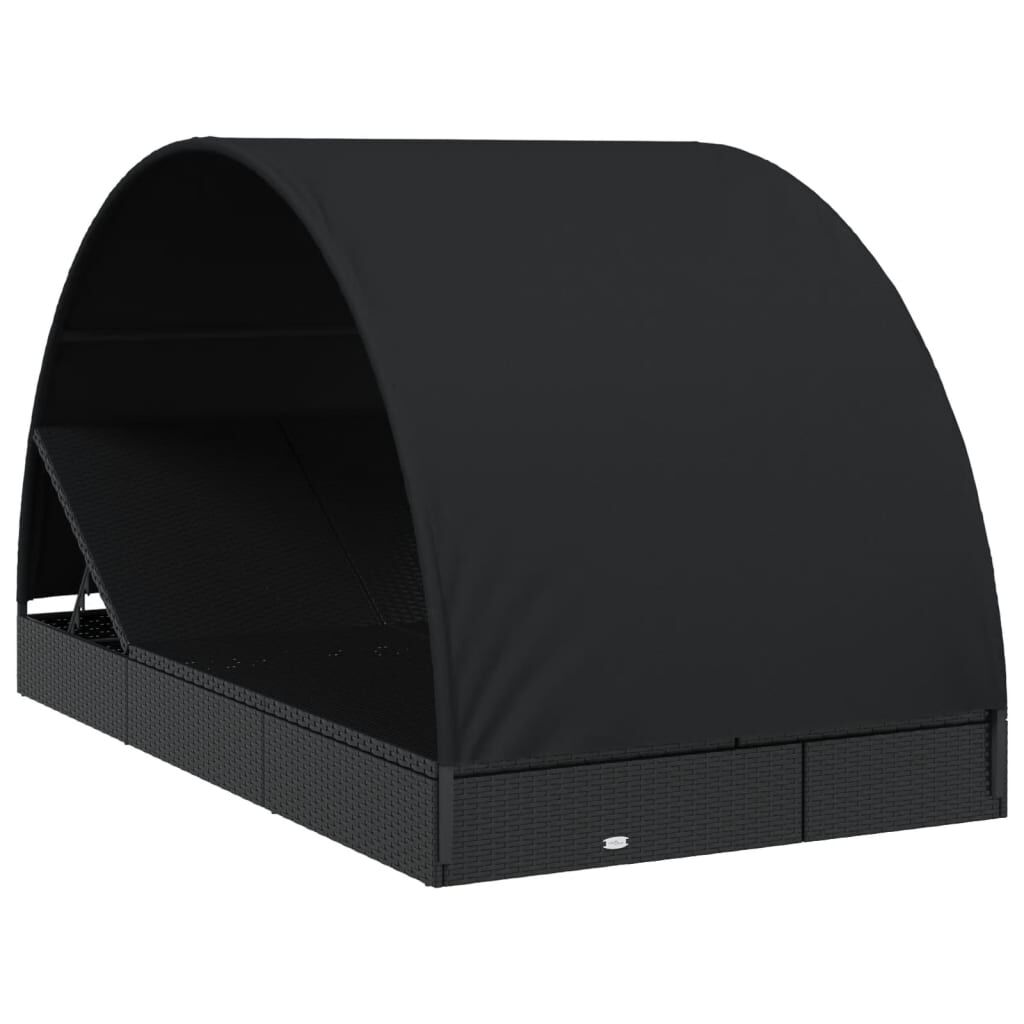 vidaXL Ξαπλώστρα 2 Ατόμων Στρογγ Οροφή Μαύρη 211x112x140εκ Συνθ. Ρατάν