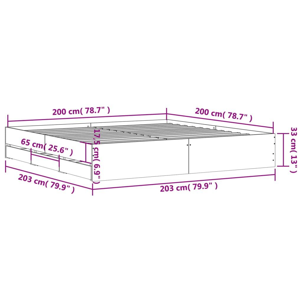 vidaXL Πλαίσιο Κρεβατιού με συρτάρια Γκρι sonoma 200x200εκ. Επεξ. Ξύλο