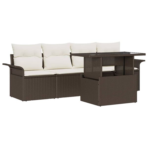 vidaXL Σετ Καναπέ Κήπου με μαξιλάρι 5 pcs Καφέ Πολυ ράταν