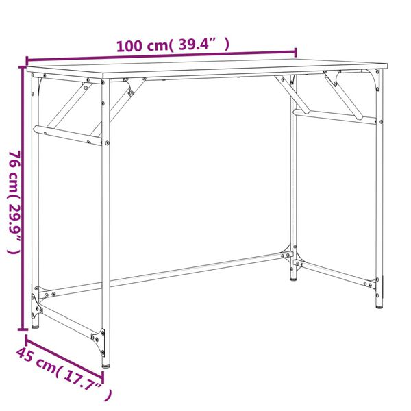 vidaXL Γραφείο Καφέ Δρυς 100x45x76 εκ Επ. Ξύλο/Ατσάλι Ηλ. Βαφή Πούδρας
