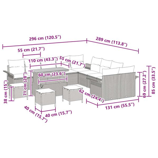vidaXL Σετ Καναπέ Κήπου 14 pcs Μαύρο και Κρέμα 110 x 55 x 71 εκ