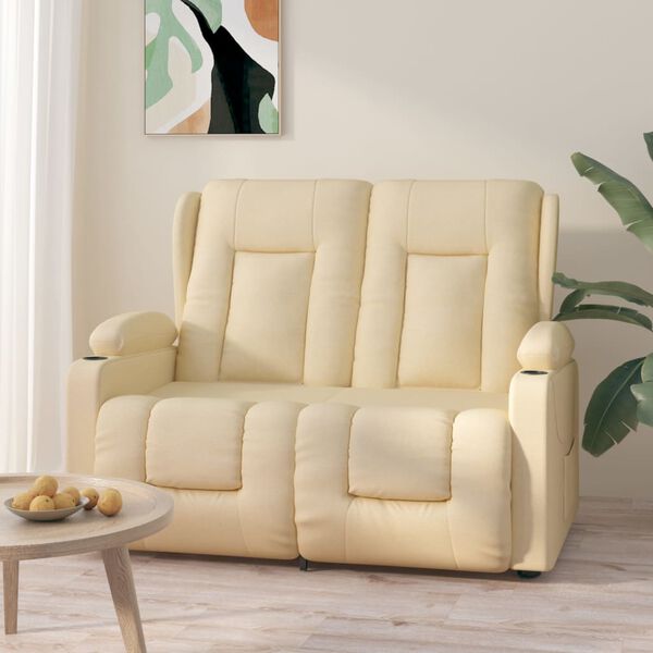 vidaXL Πολυθρόνα Μασάζ Διθέσια με Ποτηροθήκη Ανακλ. Κρεμ Υφασμάτινη