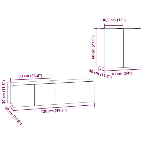 vidaXL Σετ επίπλου τηλεόρασης 4 pcs Μαύρη δρυς 120 x 30 x 30 εκ
