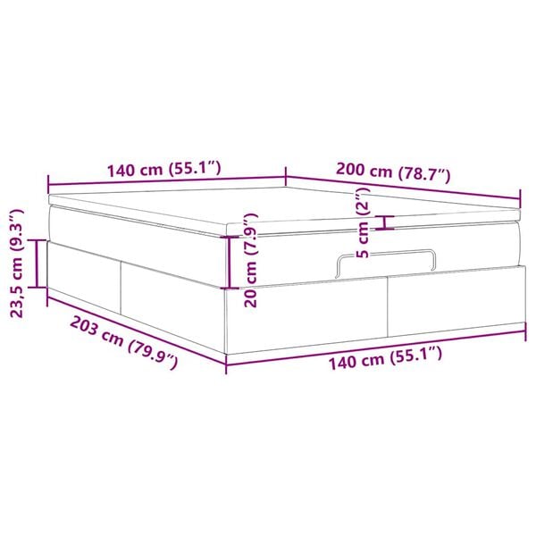 vidaXL Οθωμανικό κρεβάτι με στρώμα ροζ 140x200cm Βελούδο