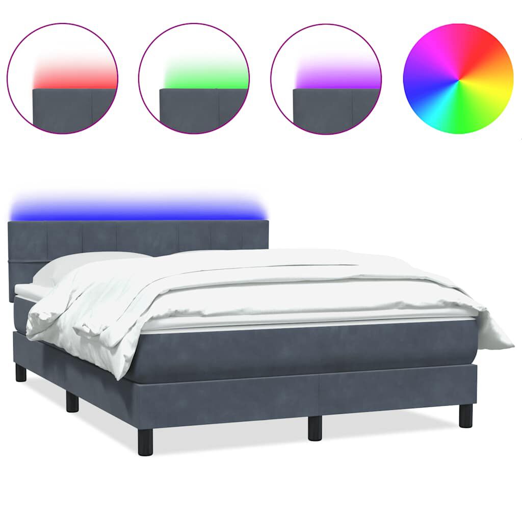 vidaXL Κρεβάτι Boxspring με Στρώμα Σκούρο Γκρι 140x210 εκ. Βελούδινο