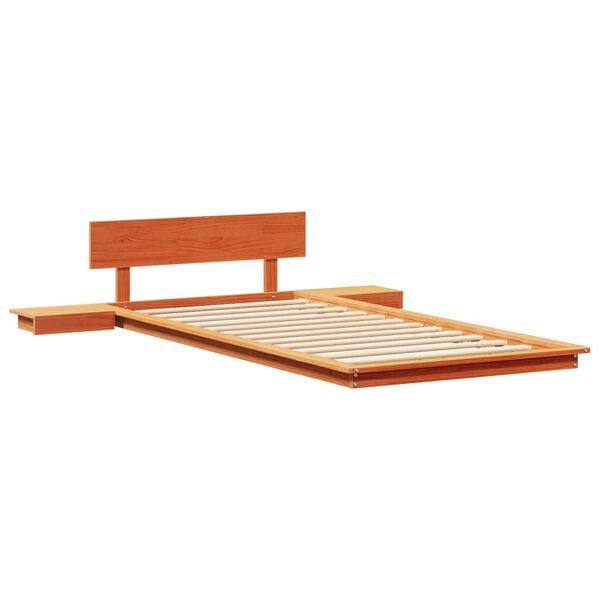 vidaXL Κρεβάτι Πλατφόρμα με Κομοδίνα Καφέ 75x190 εκ. Μασίφ Ξύλο
