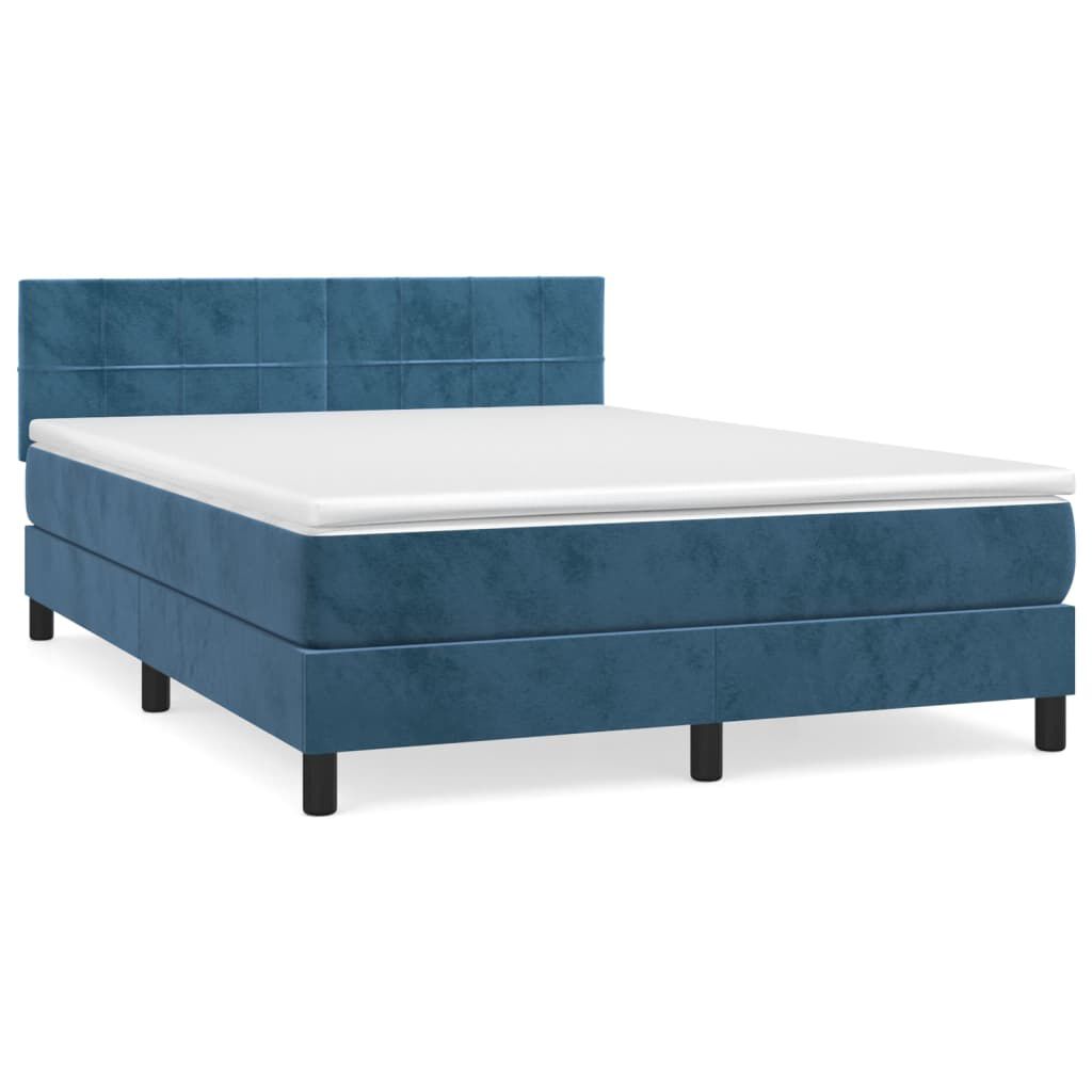 vidaXL Κρεβάτι Boxspring με Στρώμα Σκούρο Μπλε 140x190 εκ. Βελούδινο
