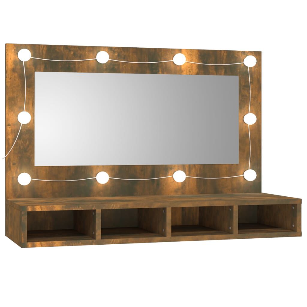 vidaXL Έπιπλο Καθρέπτη με LED Καπνιστή Δρυς 90x31,5x62 εκ.