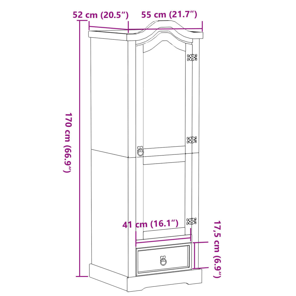 vidaXL Ντουλάπα Corona 55x52x170 εκ. από Μασίφ Ξύλο Πεύκου