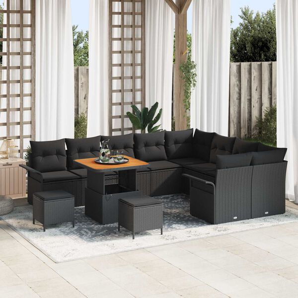 vidaXL Σετ Καναπέ Κήπου 12 pcs Μαύρο συνθετικό ρατάν