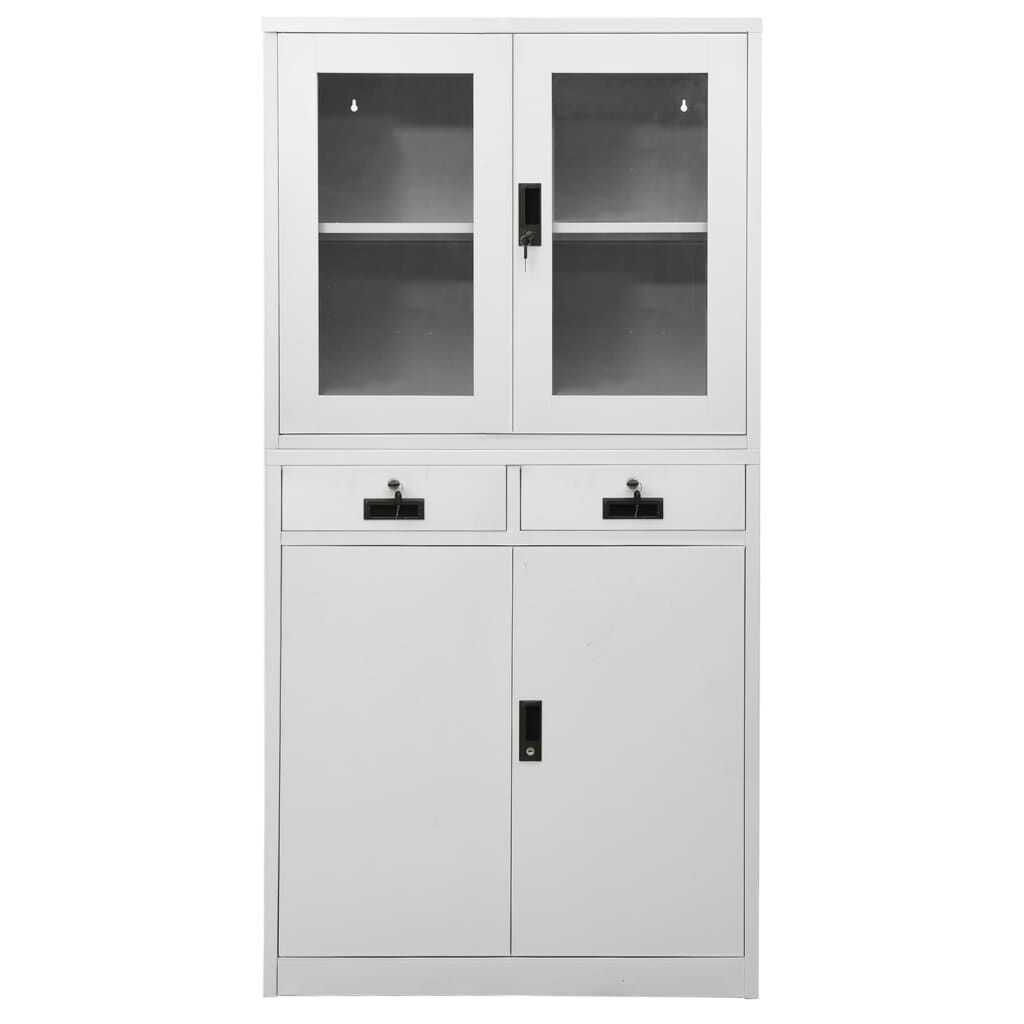 vidaXL Ντουλάπα Γραφείου Ανοιχτό Γκρι 90x40x180 εκ Ατσάλι/Ψημένο Γυαλί