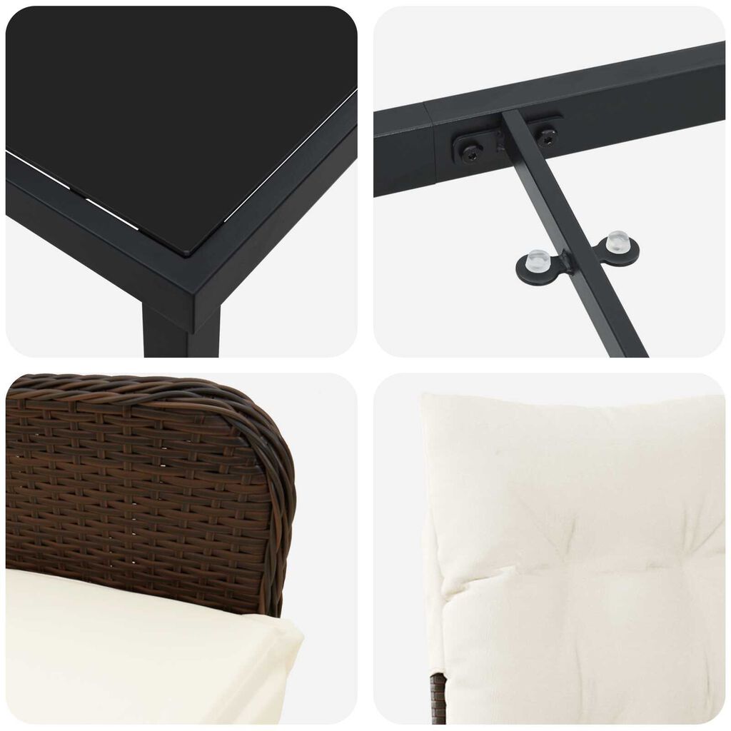 vidaXL Σέτ φαγητού για κήπο με μαξιλάρι 7 pcs Καφέ Πολυ ράταν