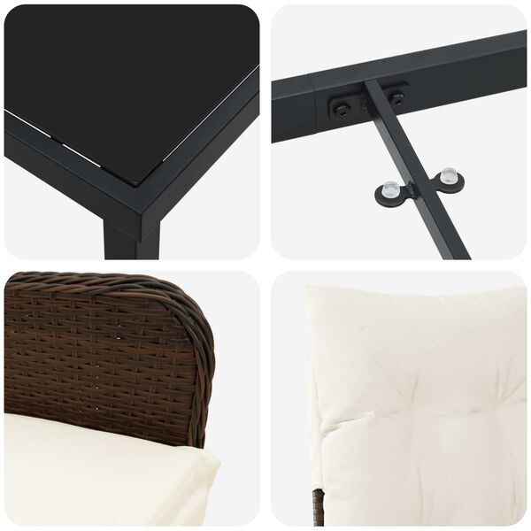 vidaXL Σέτ φαγητού για κήπο με μαξιλάρι 7 pcs Καφέ Πολυ ράταν