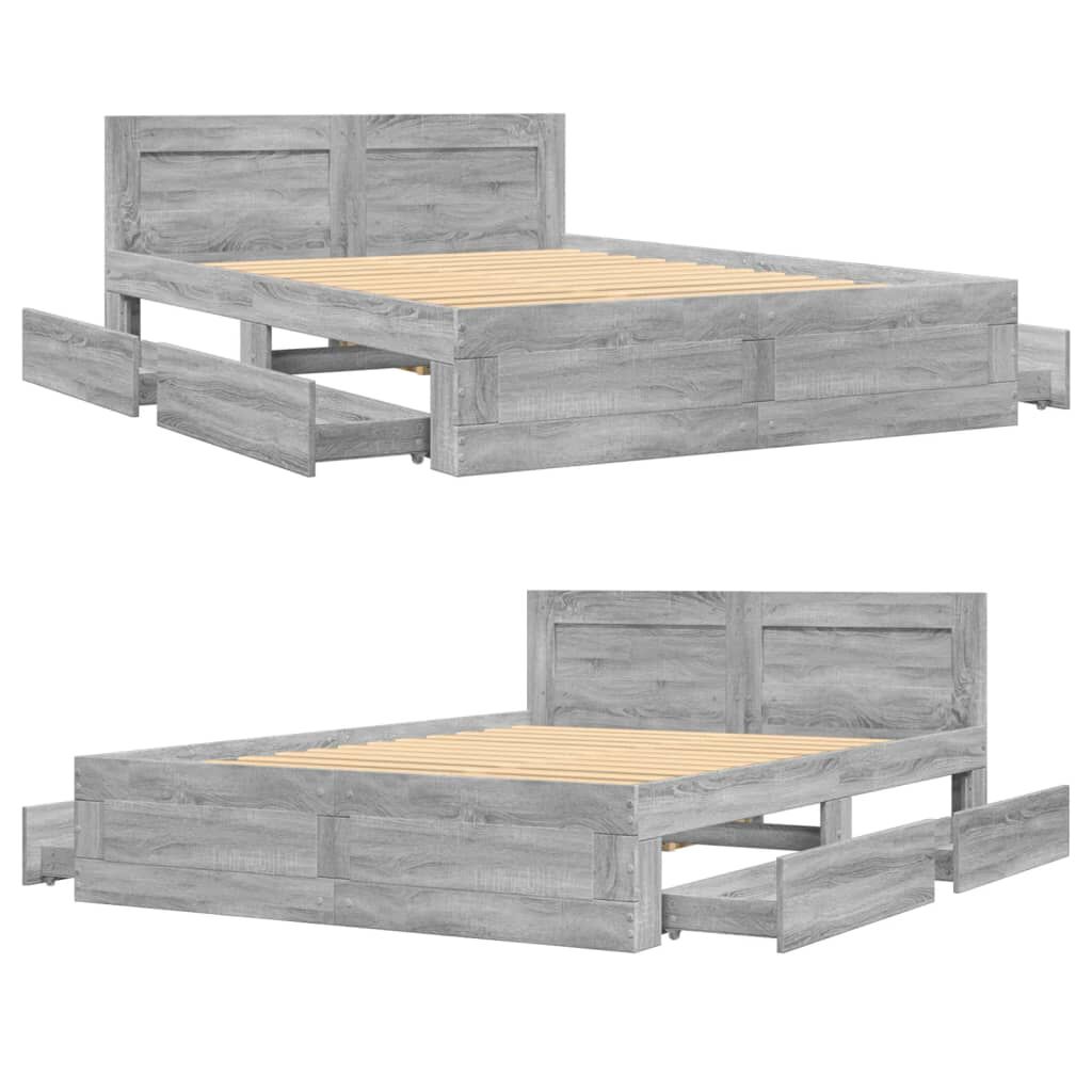 vidaXL Πλαίσιο Κρεβατιού με Κεφαλάρι Γκρι Sonoma 140x200εκ. Επεξ. Ξύλο