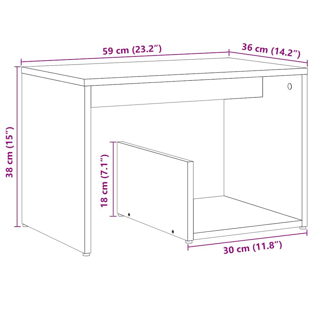vidaXL Side Table Παλιό ξύλο 59x36x38 cm Κατασκευασμένο ξύλο