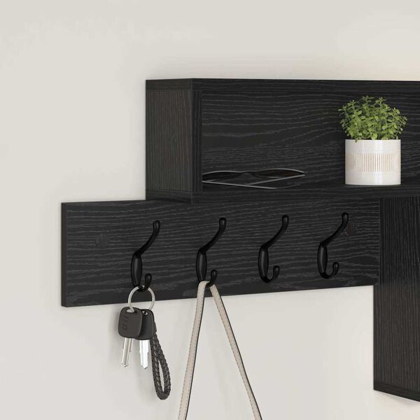 vidaXL Τοίχου Κρεμάστρα με ράφι Μαύρη δρυς 100 x 12 x 43.5 εκ