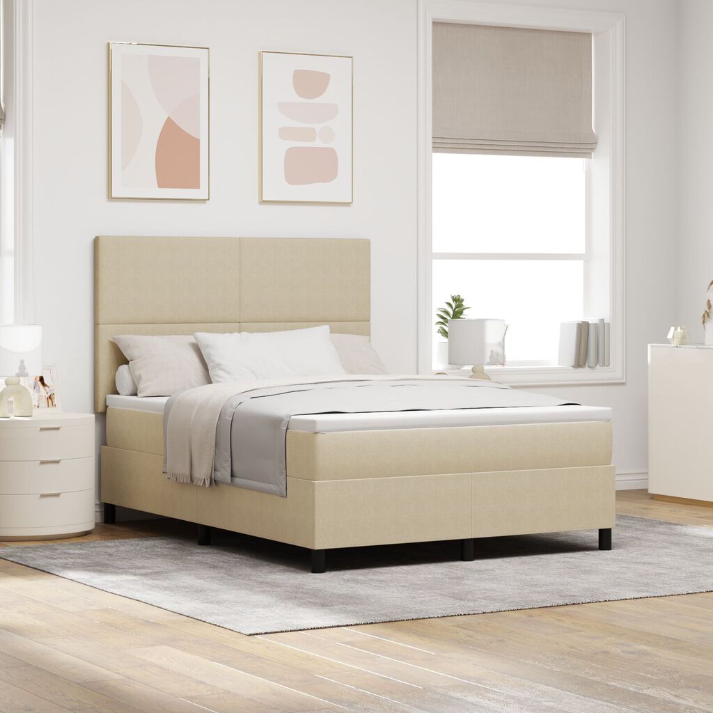 vidaXL Κρεβάτι Box Spring με Στρώμα & LED Φως Πράσινο Γκρί 140x200 εκ Ύφασμα Κορδέλας