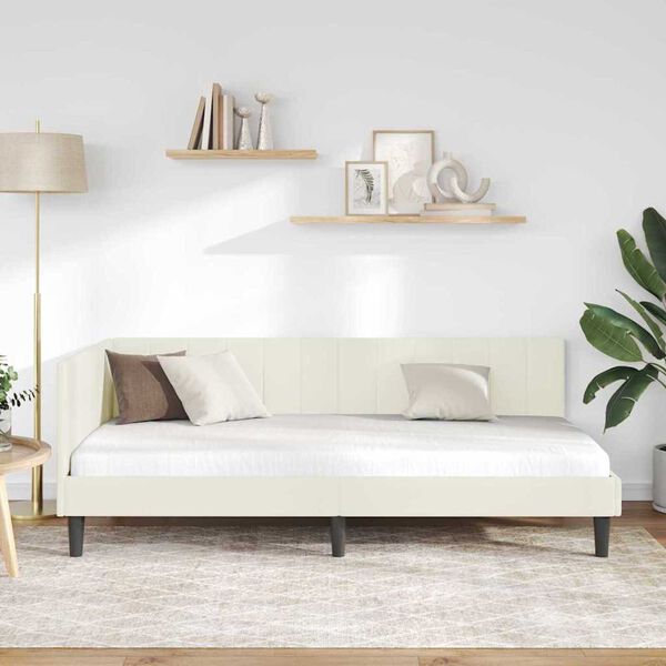 vidaXL Κρεβάτι Γωνίας με κεφαλάρι Κρεμ 90 x 200 cm Βελούδο