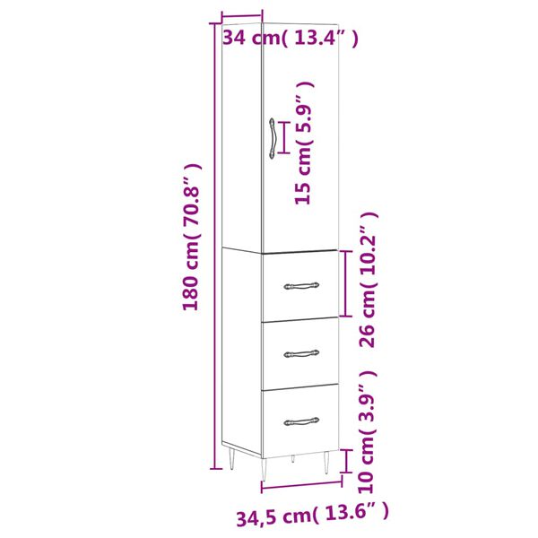 vidaXL Ντουλάπι Γκρι Σκυροδέματος 34,5x34x180 εκ. Επεξεργασμένο Ξύλο