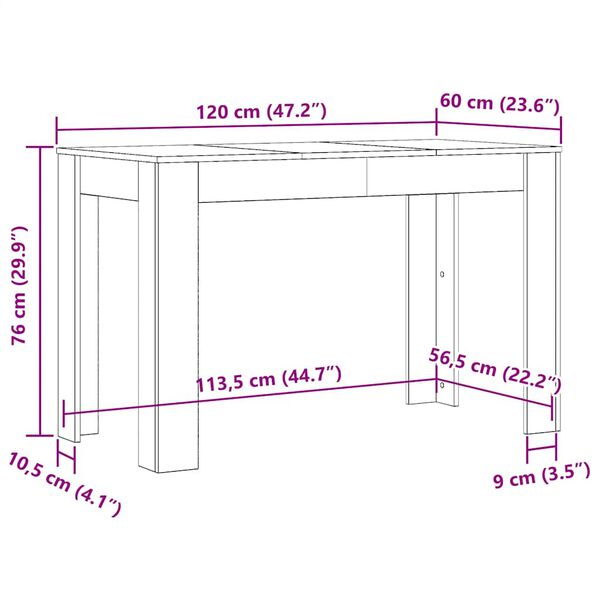 vidaXL Τραπεζαρία Μαύρο Δρυς 120 x 60 x 76 εκ. από Επεξεργασμένο Ξύλο