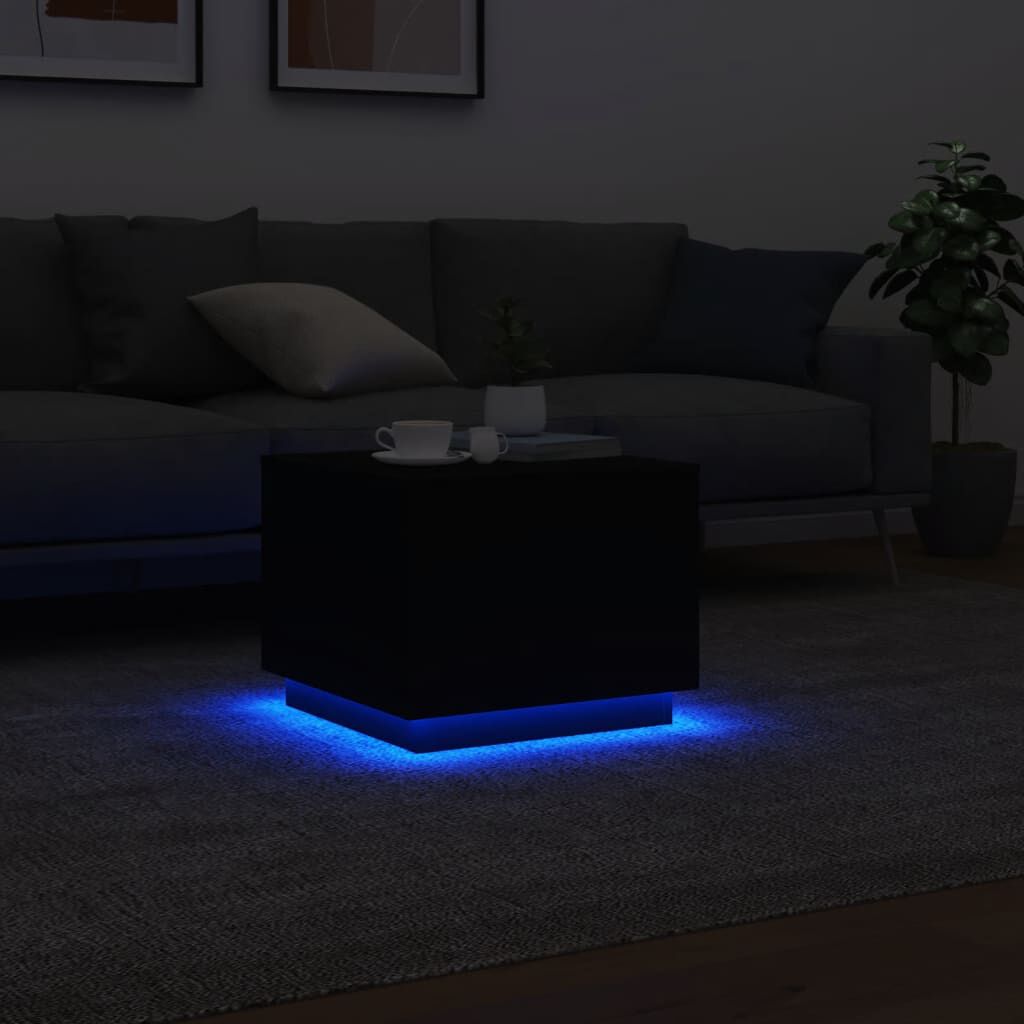 vidaXL Τραπεζάκι Σαλονιού με LED Μαύρο 50 x 50 x 40 εκ.