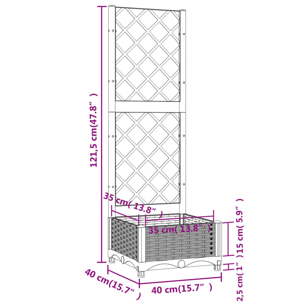 vidaXL Ζαρντινιέρα Κήπου με Καφασωτό Λευκή 40x40x121,5 εκ. Πολυπροπ.