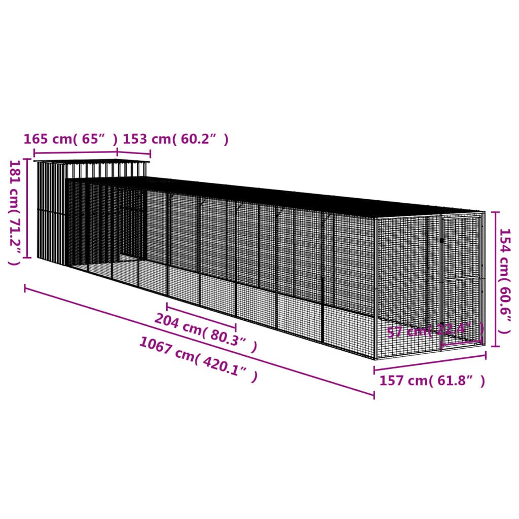 vidaXL Κοτέτσι με Περίβολο Αν. Γκρι 165x1067x181 εκ. Γαλβαν. Χάλυβας