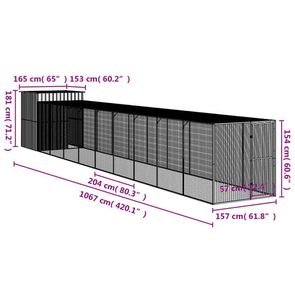 vidaXL Κοτέτσι με Περίβολο Αν. Γκρι 165x1067x181 εκ. Γαλβαν. Χάλυβας