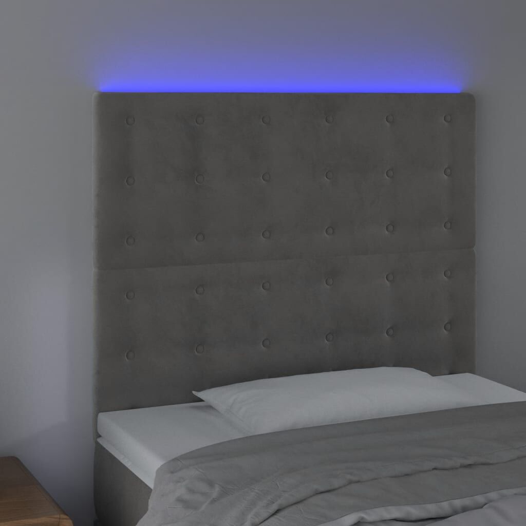 vidaXL Κεφαλάρι Κρεβατιού LED Ανοιχτό Γκρι 80x5x118/128 εκ. Βελούδινο