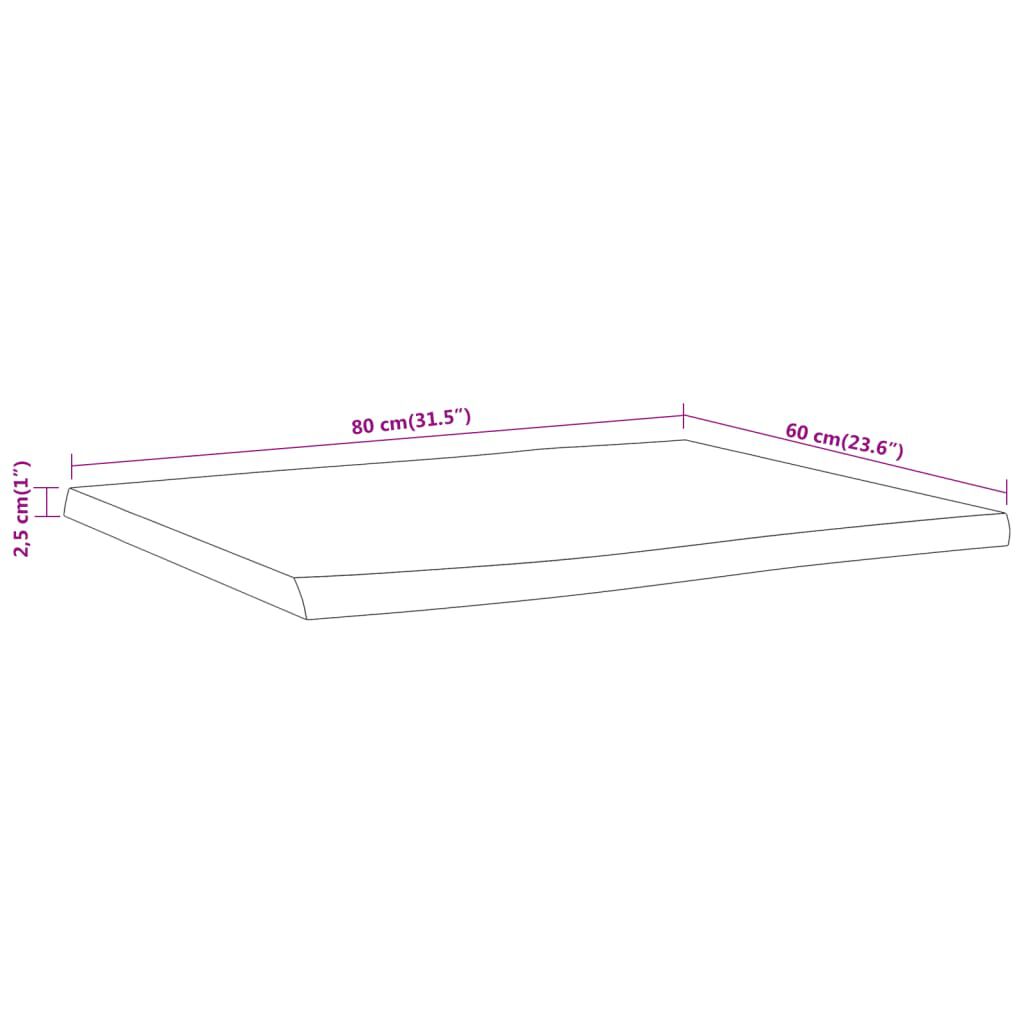 vidaXL Επιφάνεια Τραπεζιού Ορθογώνια 80x60x2,5 εκ. Μασίφ Ξύλο Ακακίας
