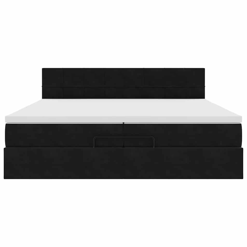 vidaXL Οθωμανικό κρεβάτι με στρώματα & LEDs Μαύρο 200x200cm Velvet