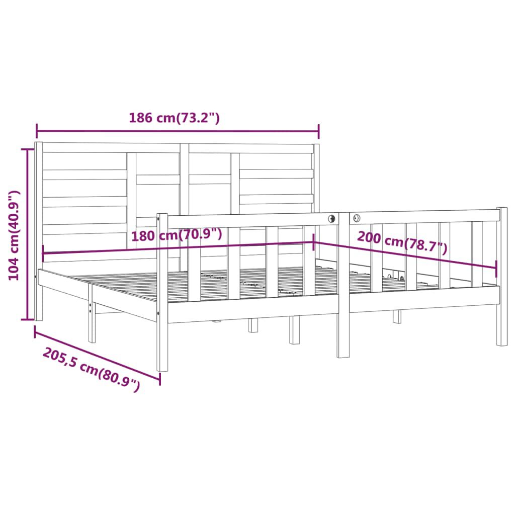 vidaXL Πλαίσιο Κρεβατιού 180 x 200 εκ. Μασίφ Ξύλο Super King Size