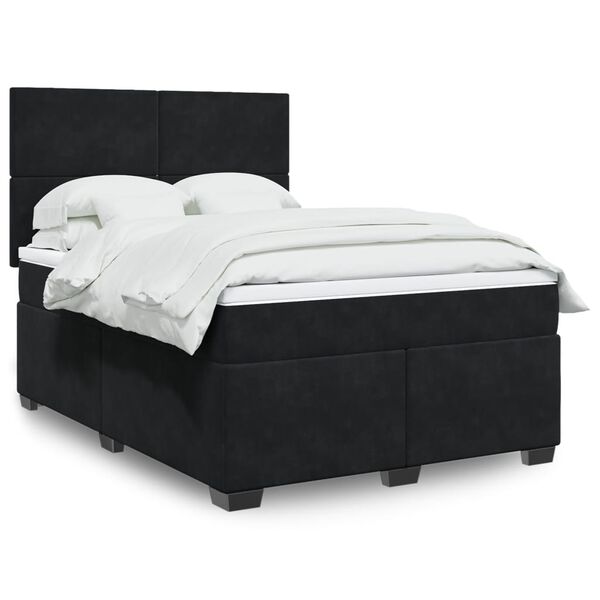 vidaXL Κρεβάτι Boxspring με Στρώμα Μαύρο 140x190 εκ. Βελούδινο