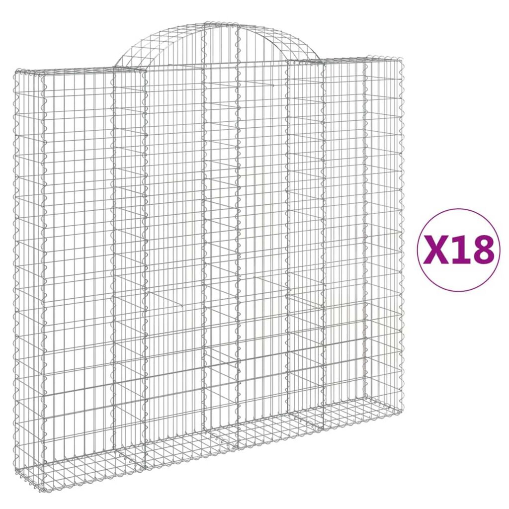 vidaXL Συρματοκιβώτια Τοξωτά 18 τεμ. 200x30x180/200 εκ. Γαλβαν. Ατσάλι