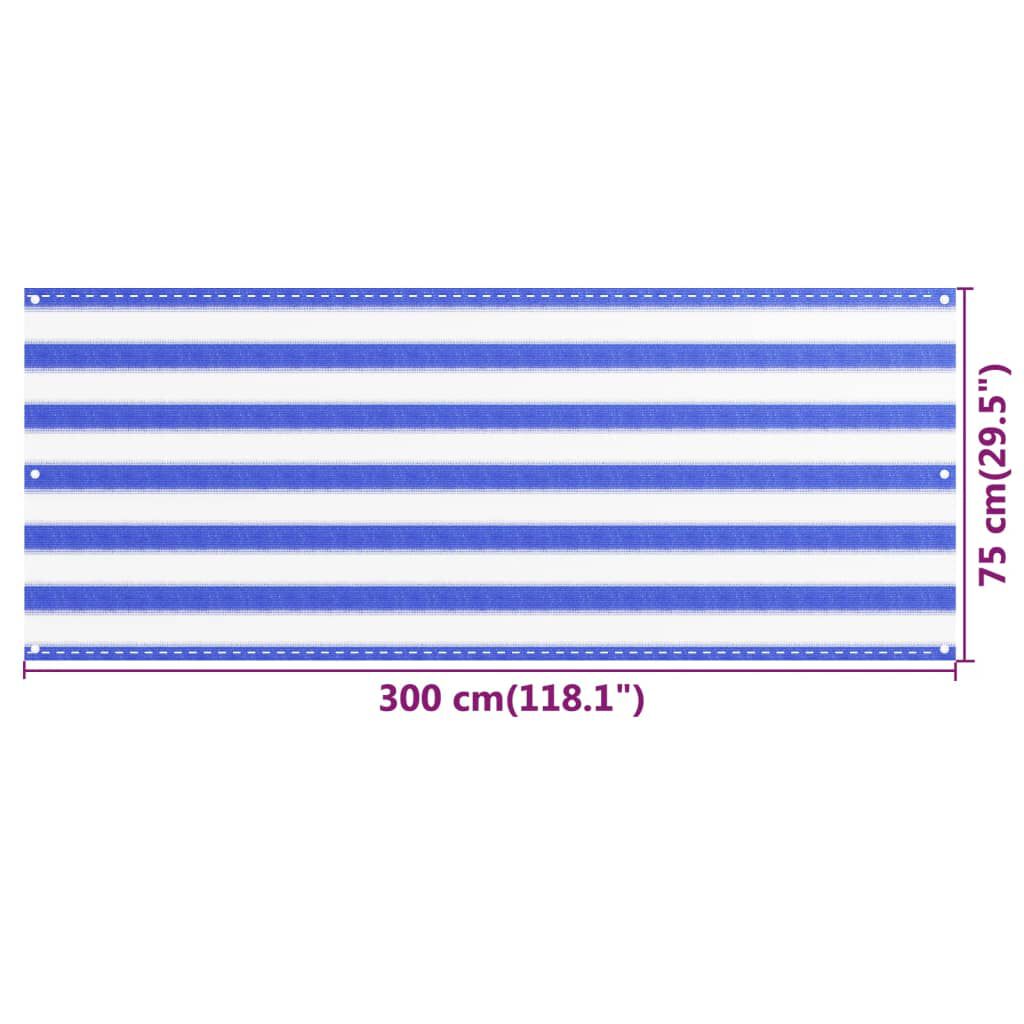 vidaXL Διαχωριστικό Βεράντας Μπλε / Λευκό 75x300 εκ. από HDPE