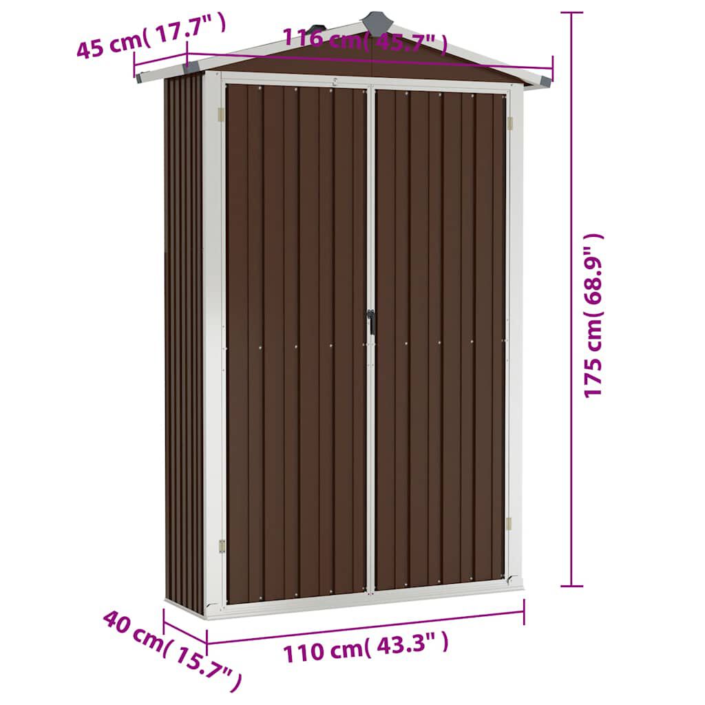 vidaXL Αποθήκη Κήπου Καφέ 116x45x175 εκ. από Γαλβανισμένο Ατσάλι