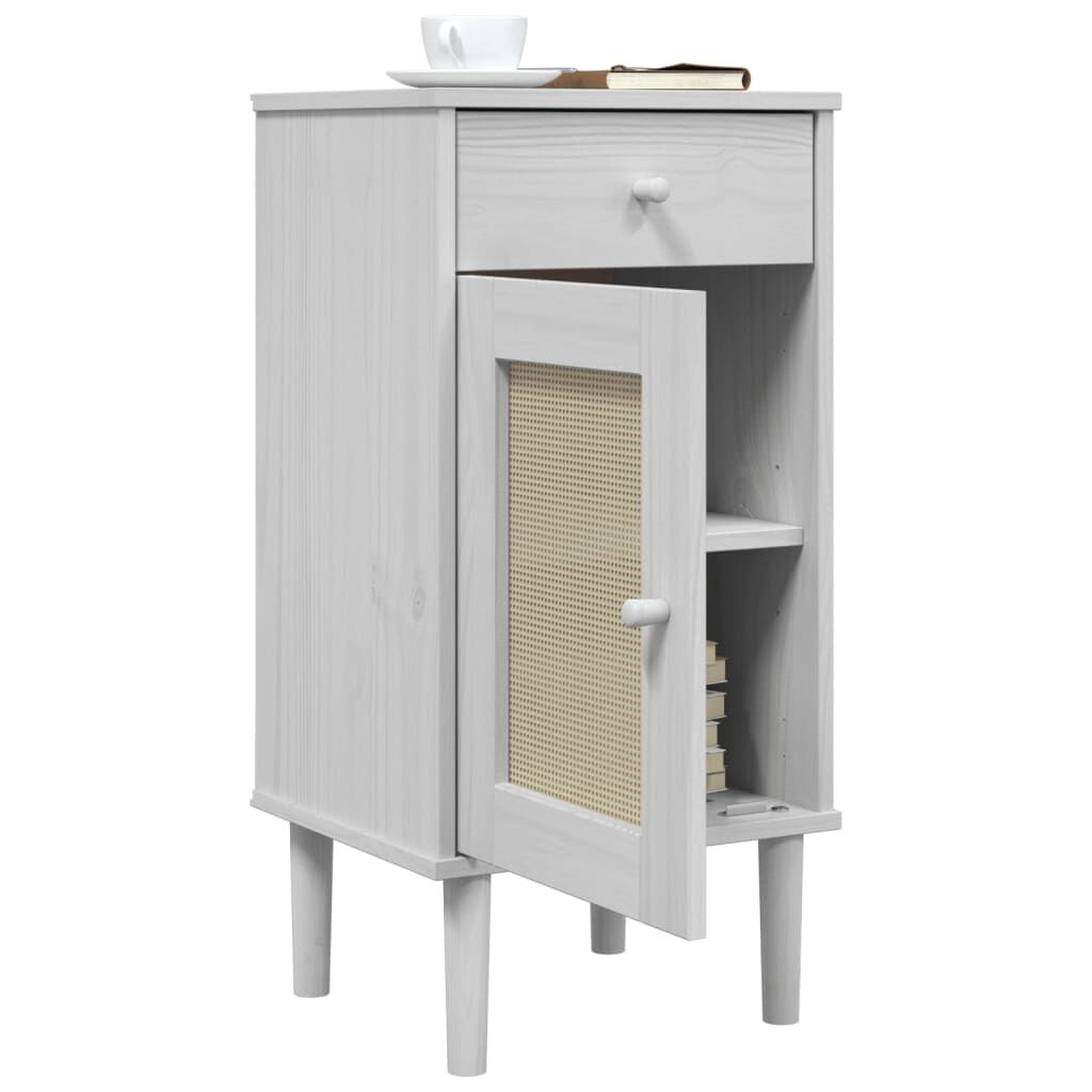 vidaXL Κομοδίνο SENJA Λευκό Όψη Ρατάν 40x35x80εκ από Μασίφ Ξύλο Πεύκου