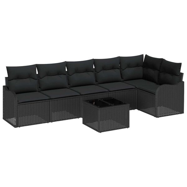 vidaXL Σετ Καναπέ Κήπου με μαξιλάρι 7 pcs Μπεζ Πολυ ράταν