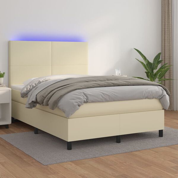 vidaXL &Kappa;&rho;&epsilon;&beta;ά&tau;&iota; Boxspring &mu;&epsilon; &Sigma;&tau;&rho;ώ&mu;&alpha; & LED &Kappa;&rho;&epsilon;&mu; 140x190 &epsilon;&kappa;. &Sigma;&upsilon;&nu;&theta;. &Delta;έ&rho;&mu;&alpha;