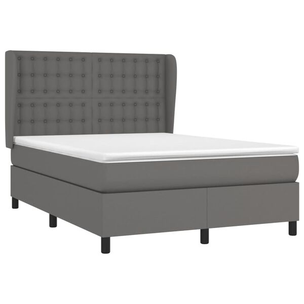 vidaXL Κρεβάτι Boxspring με Στρώμα Γκρι 140x190εκ. από Συνθετικό Δέρμα