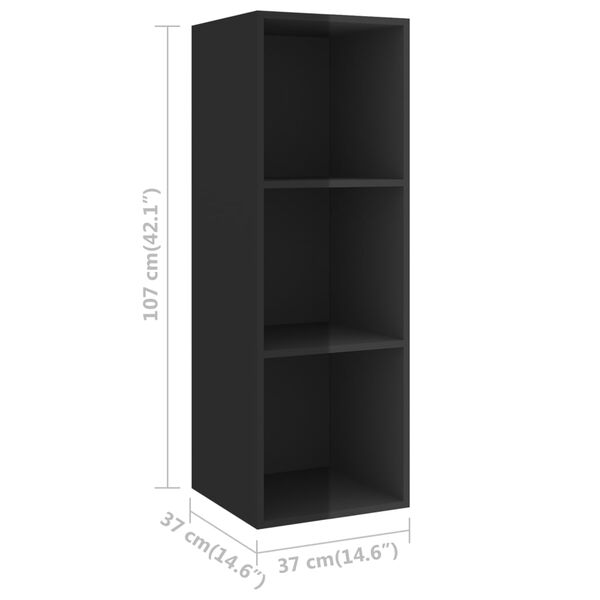 vidaXL Έπιπλο Τηλεόρασης Κρεμαστό Γυαλ. Μαύρο 37x37x107 εκ Επεξ. Ξύλο